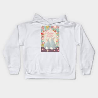 Happy Easter Bunnies and Flowers paper cut art Kids Hoodie